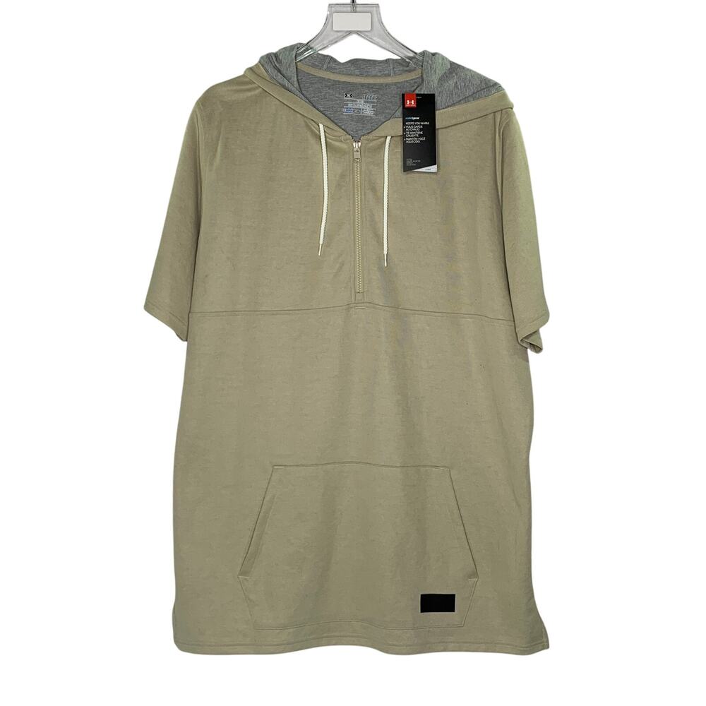Adidas Khaki Short Sleeve Hoodie Kangaroo Pocket XL NEW Streetwear *flaw